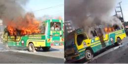 A collage of the torched matatu.